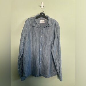 Trenery 100% Linen Blue Striped Mens Button Down Size 3XL
